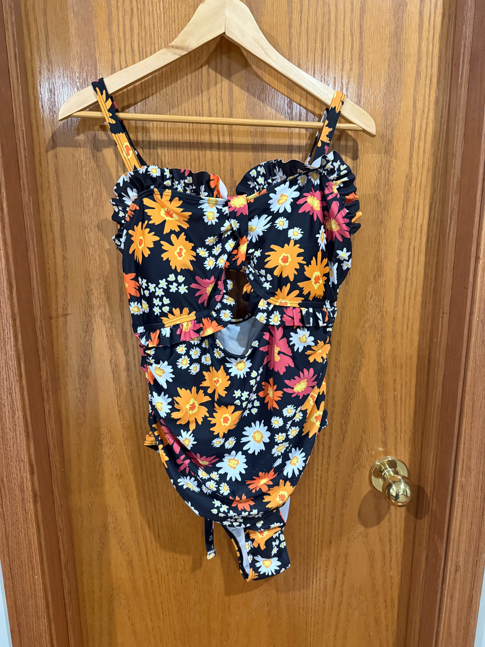Floral Ruffle One Piece Swimsuit Tie Back Womens Size 1XL